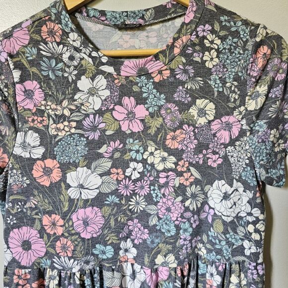 EUC LILY WHITE FLORAL CREW NECK BABYDOLL TIERED DRESS SIZE L - Picture 9 of 14